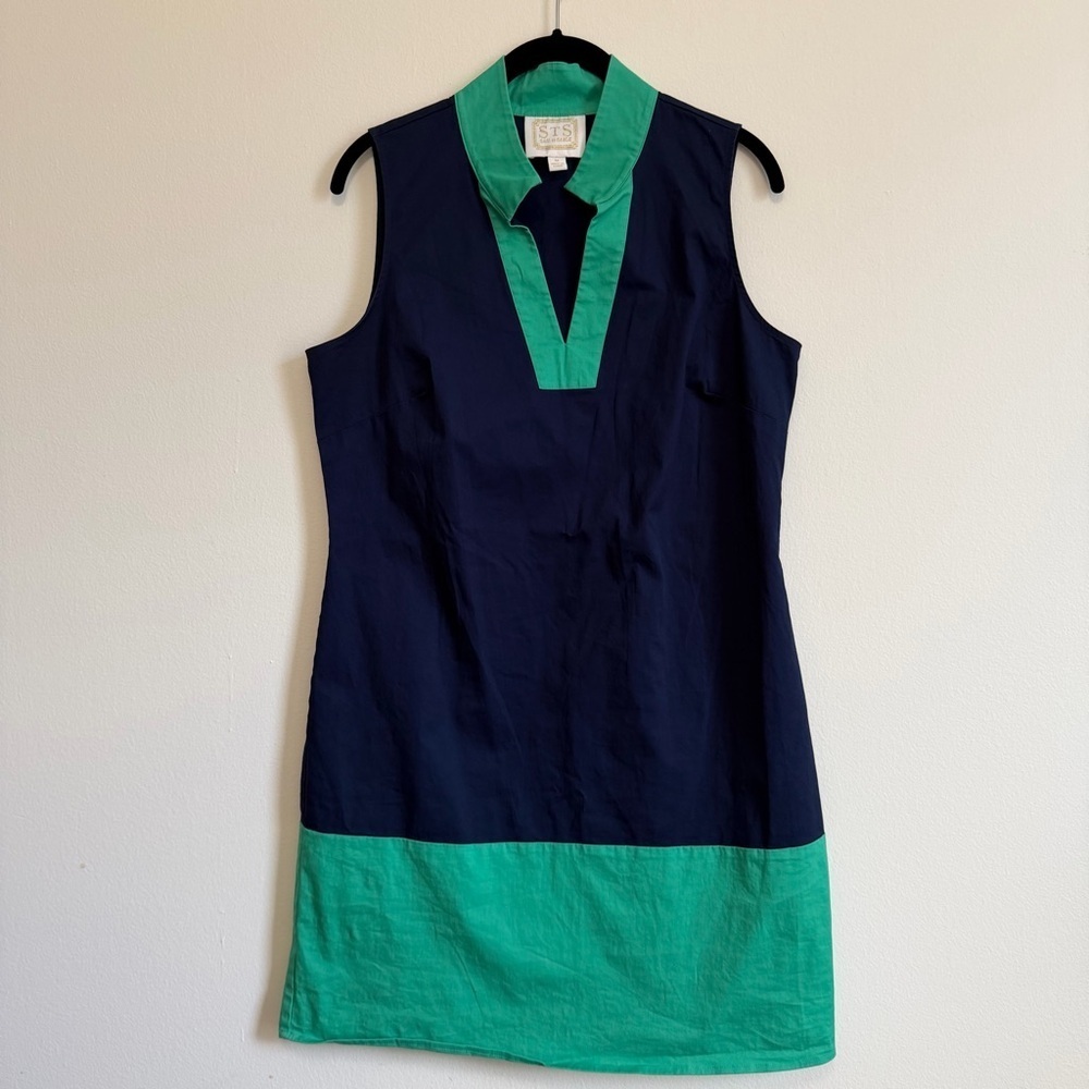 Sail to Sable Color Block Navy Green Shift Dress Size Medium - Picture 2 of 9